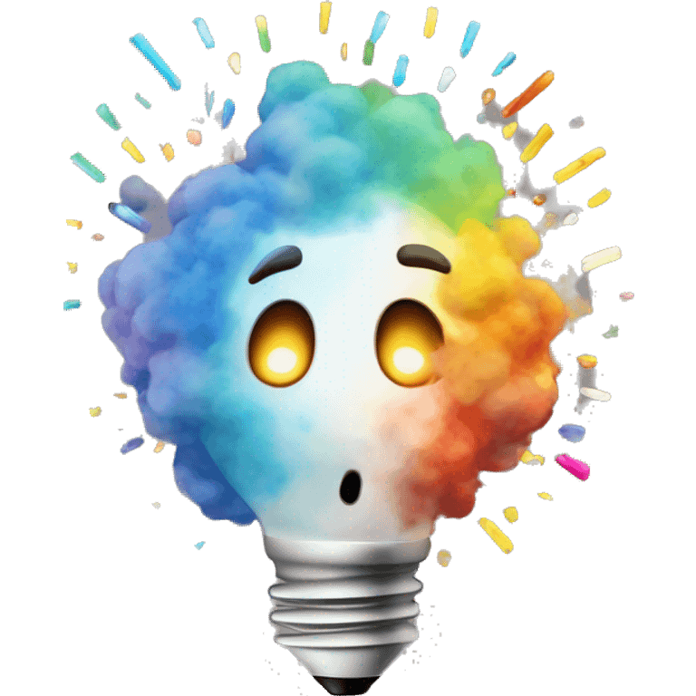 emoji like exploding head but instead of smoke and fire coming out of the head, use light bulbs, confetti and colors representing ideas emoji