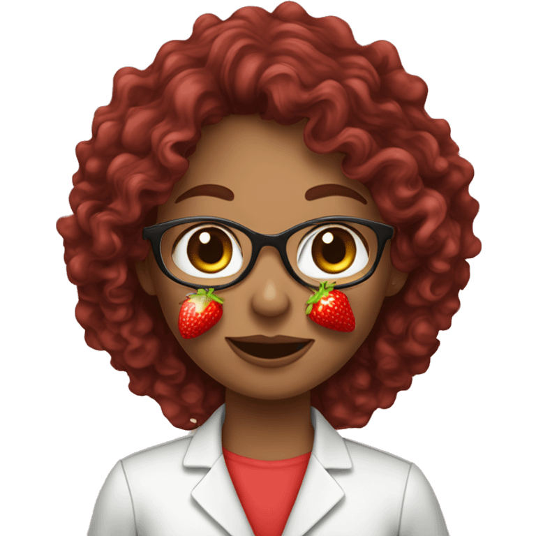 dietitian girl dark red curly hair eating a strawberry  emoji