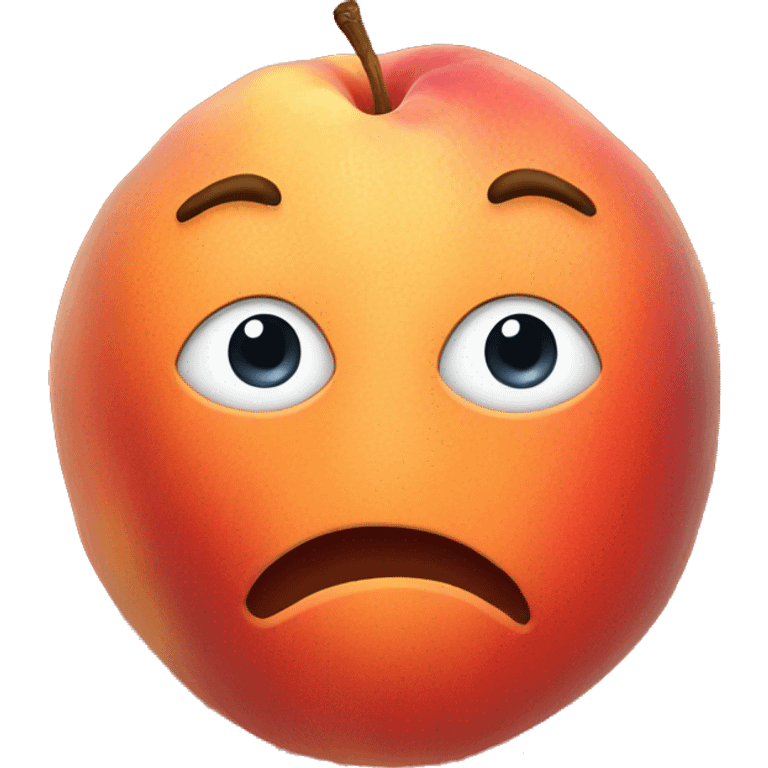 Man face between a giant peach emoji