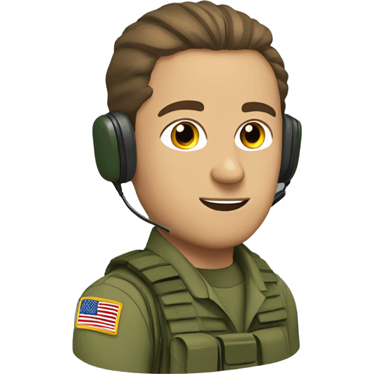 soldier with brown hair, undercut man bun, tactical headset, green military uniform emoji