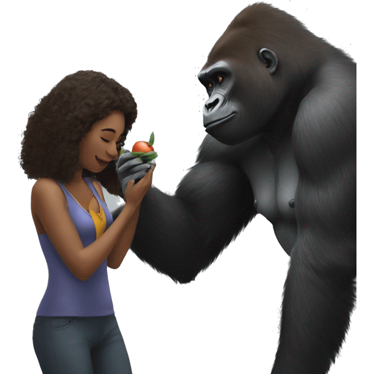 a woman playing with a gorilla emoji