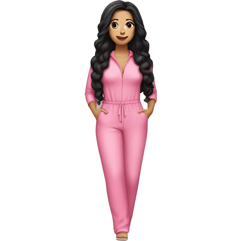 Latina Woman black hair mute pink full body jumpsuit  emoji