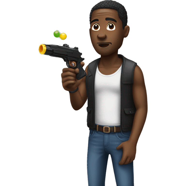 Black man with toy squirt shooter  emoji