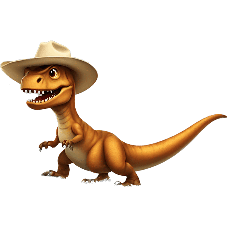 T-Rex surfing with a cowboy hat on emoji