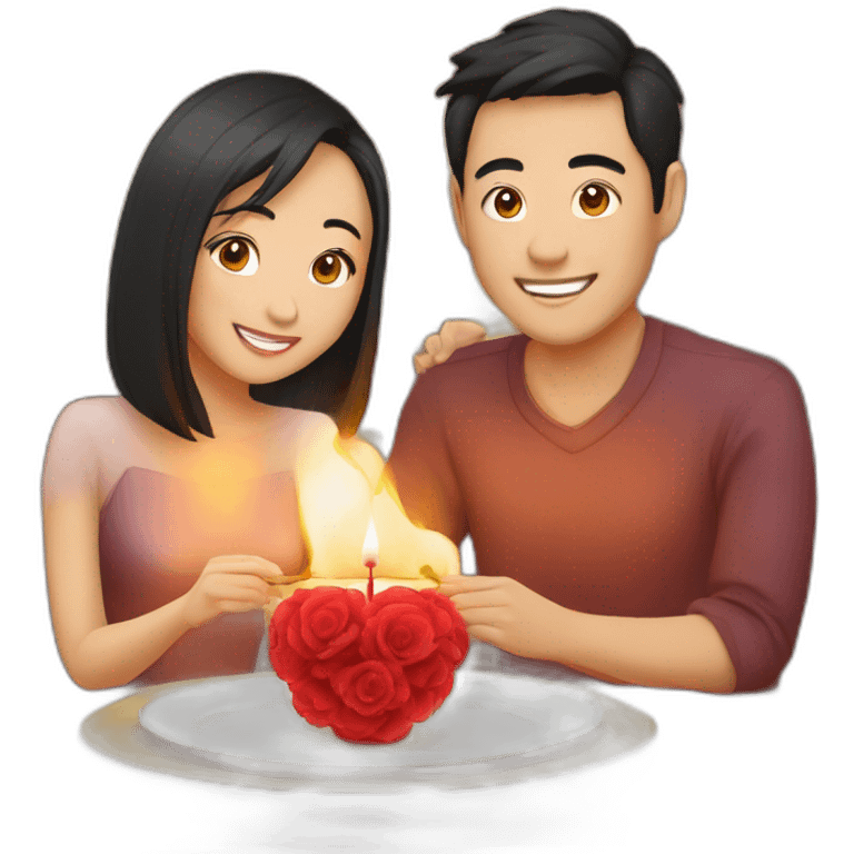 romantic candle light dinner for asian couple emoji