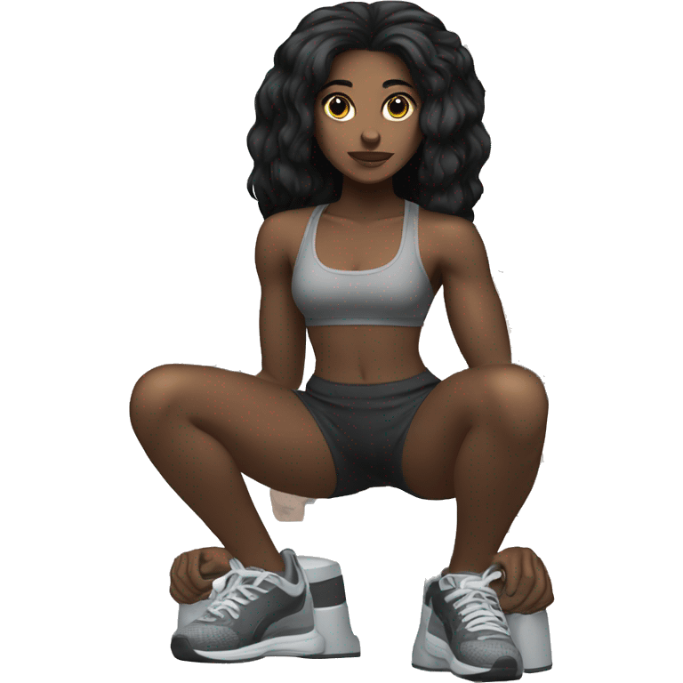 black girl with long black hair squatting weight emoji