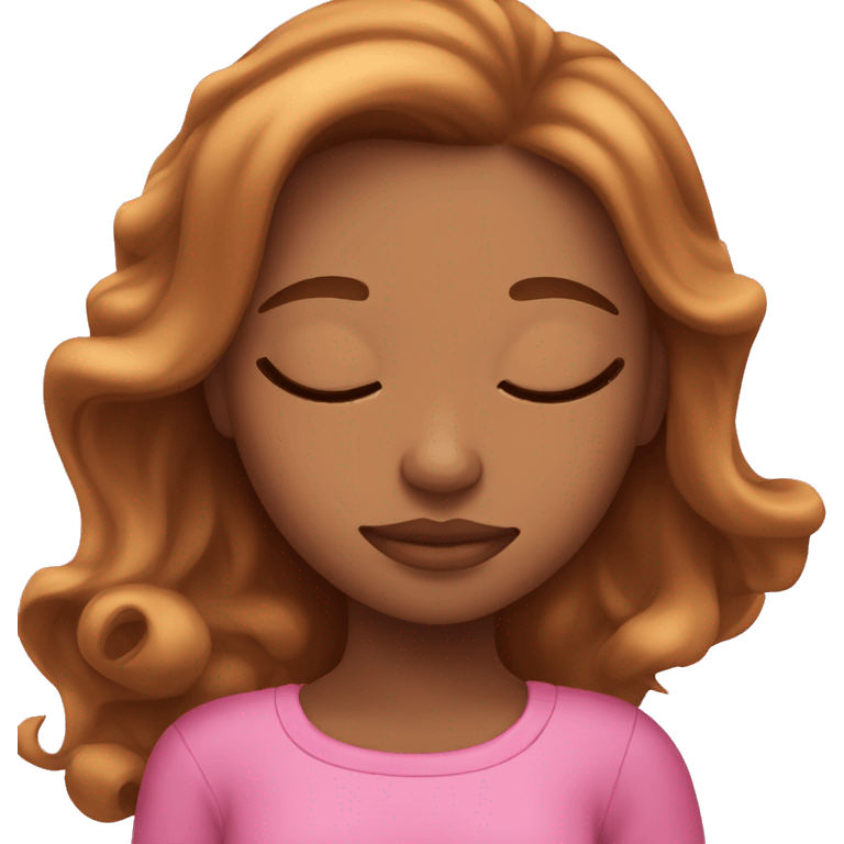 Girl sleeping with caramel highlights and pink emoji