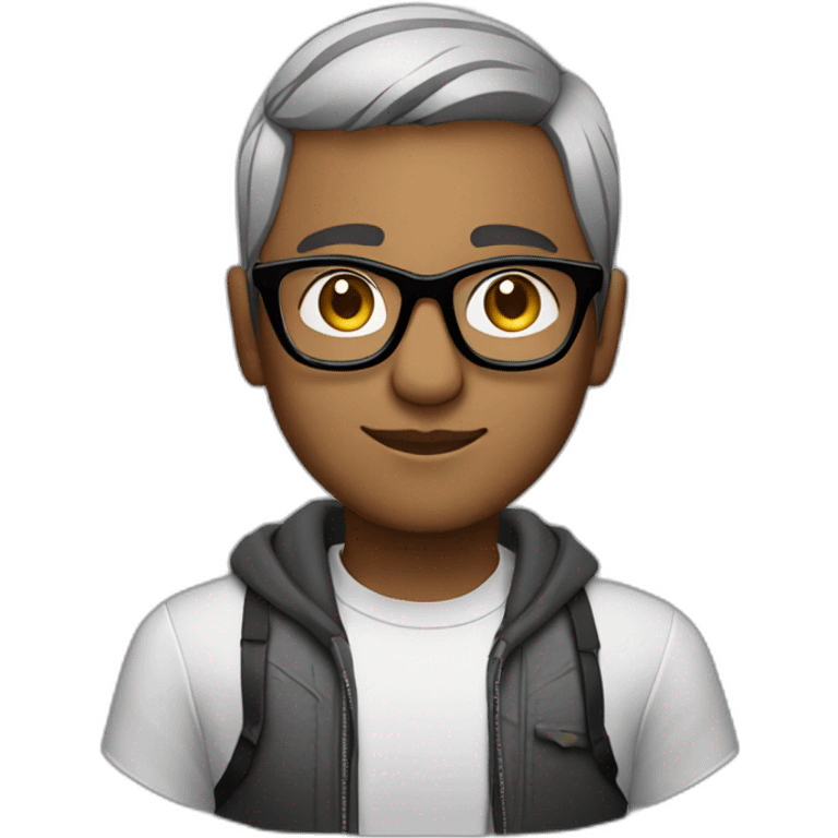 Indian dj with glasses short hair no moustache grey brown skin less hair emoji