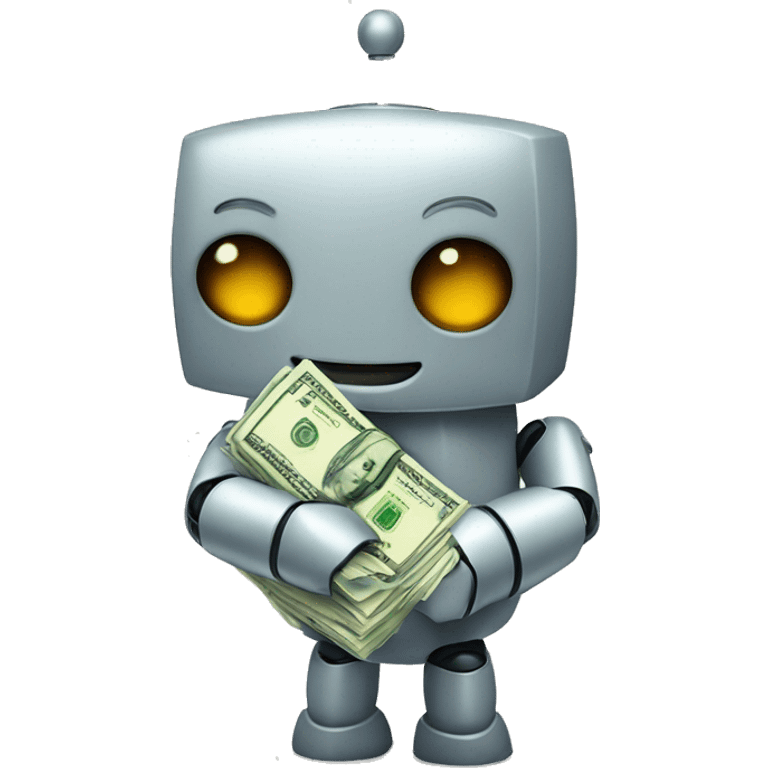 A cute robot hugging a stack of cash
 emoji