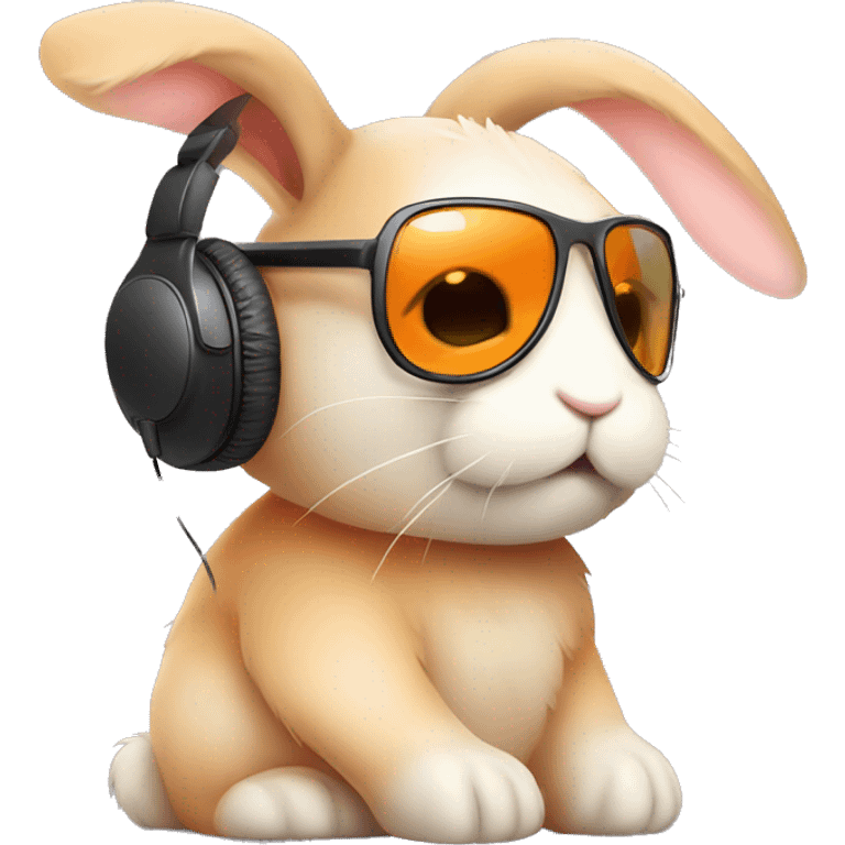 Sad Bunny Rabit with light orange fur wearing headphones and sunglasses emoji