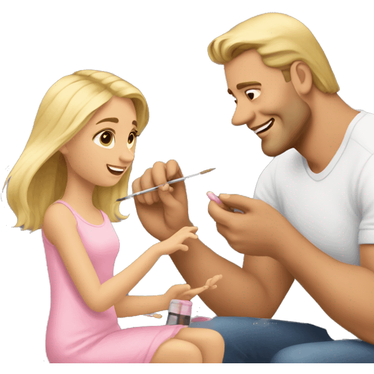 blonde daughter paints blonde dad's nails emoji