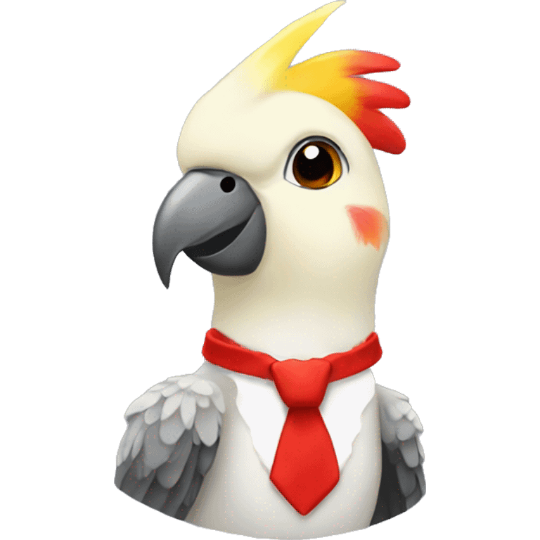 A cockatiel with a red bow tie on the neck emoji