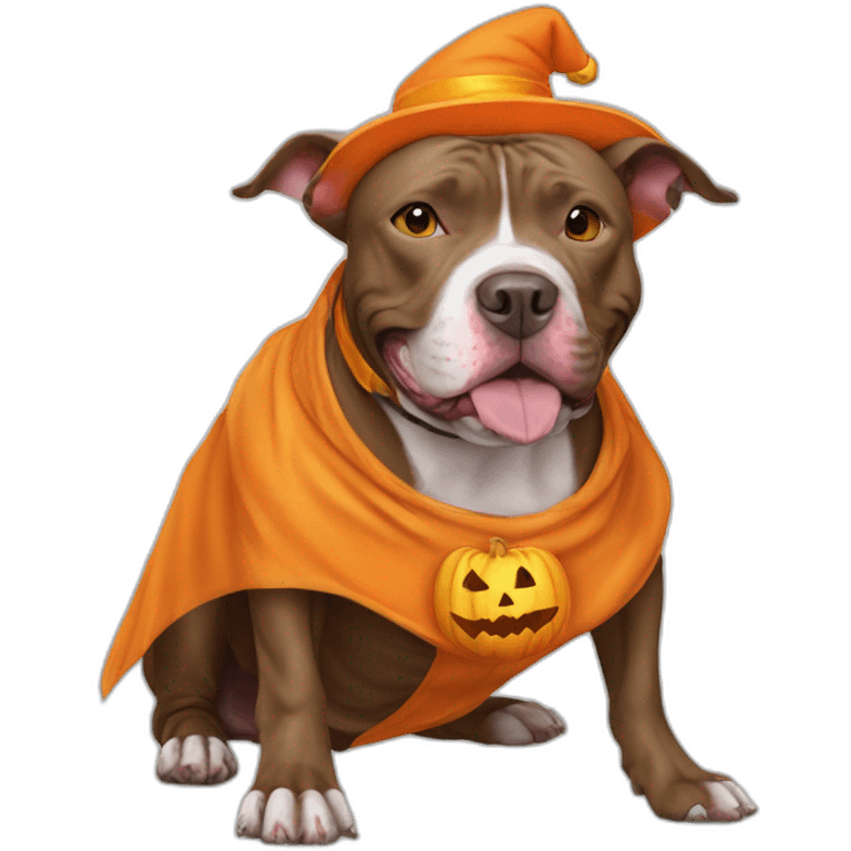 Pit bull dog wearing halloween costume  emoji