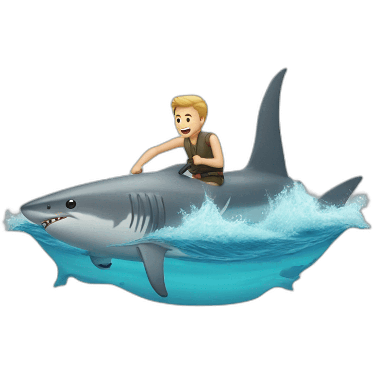 White man catching a shark from a boat in the ocean emoji