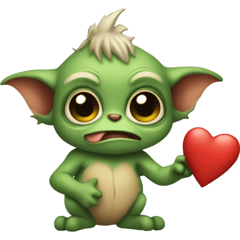 Gremlin holding a heart emoji