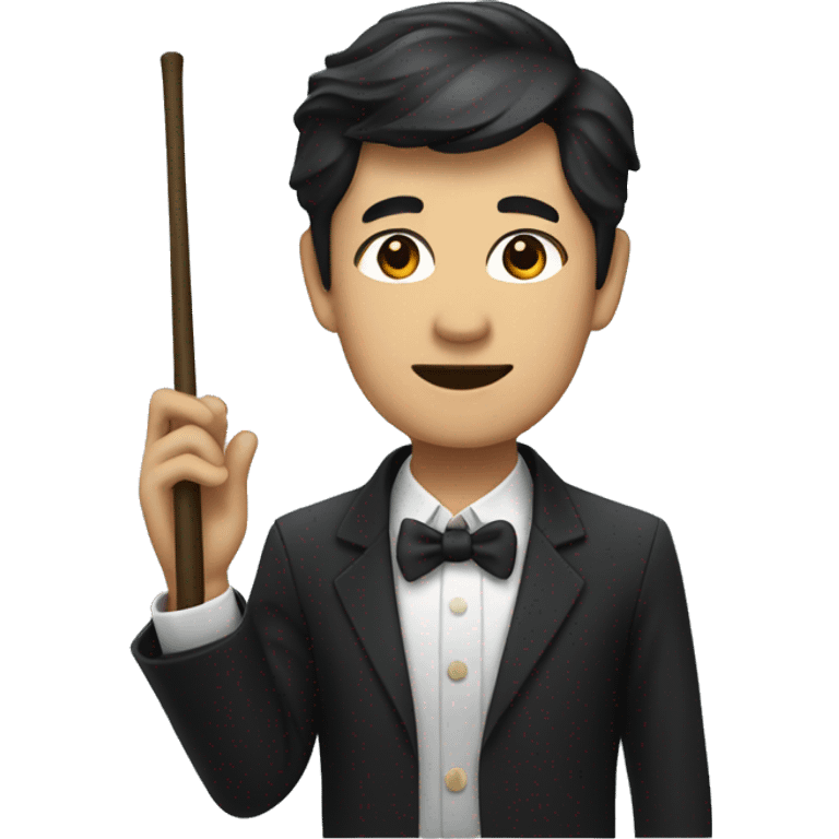 asian american orchestra conductor with dark hair and baton emoji