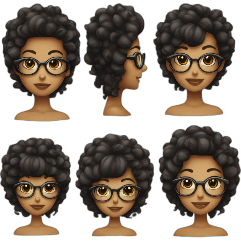 Fille peau clair cheveux bouclés noirs et lunettes carrées noirs emoji