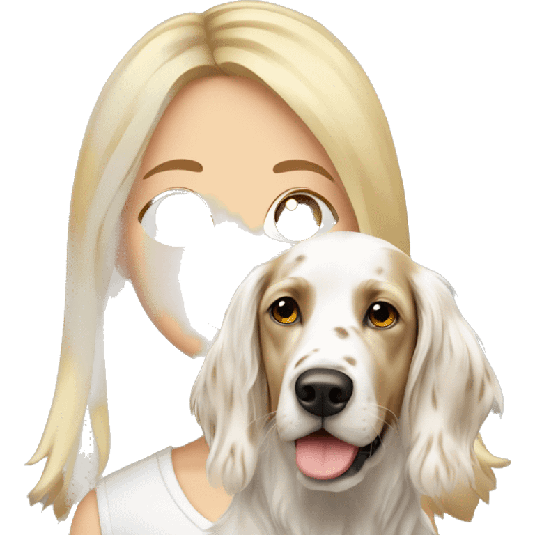 Gute Blonde girl with white and Brown english setter portrait emoji