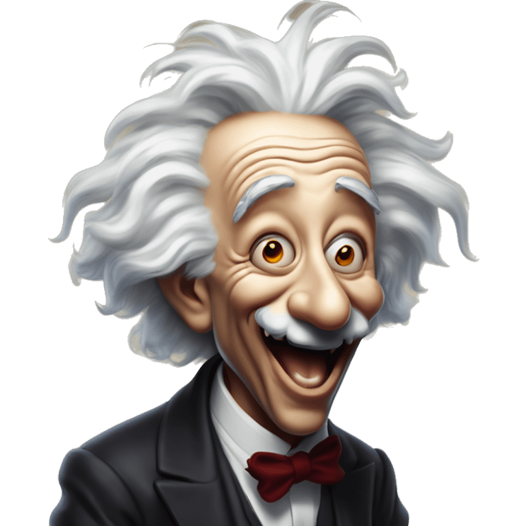 Laughing Einstein vampire in Uncle Scrooge style, oil paint, mysterious eyes, intricate lips, masterpiece pose, odd perspective, beautiful, desirable, logical emoji