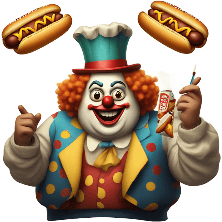 Weird fat clown with hotdogs and a cigarette  emoji