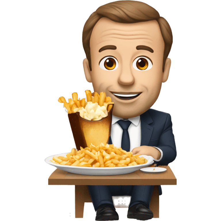 Macron with poutine eating a poutine emoji