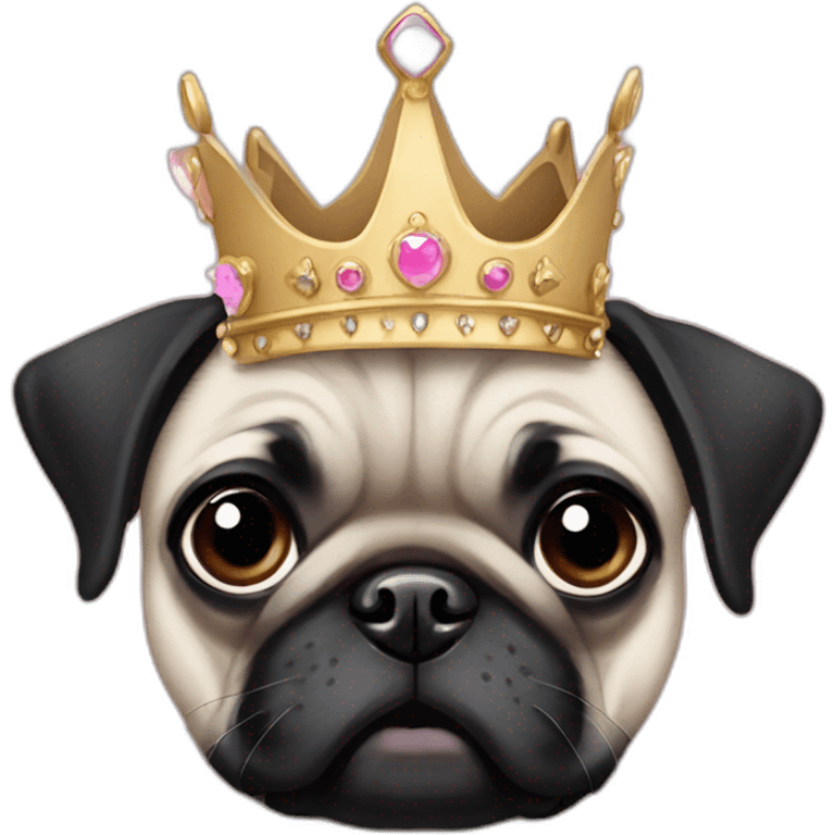 Black pug dog wearing a princess crown emoji