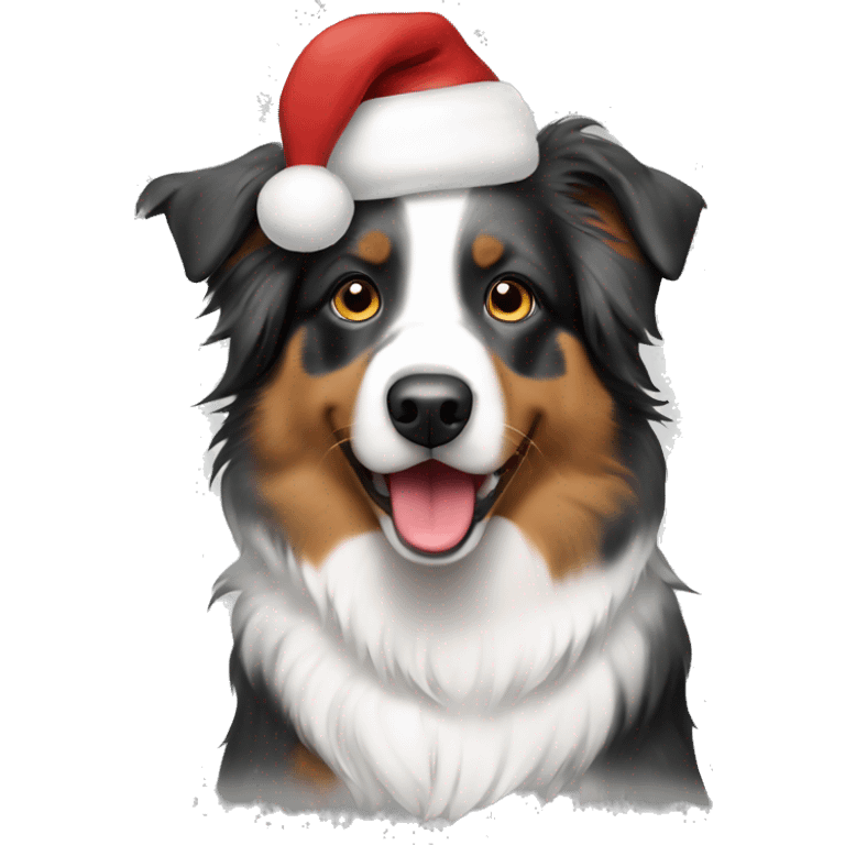 an australian shepherd in a santa ha emoji