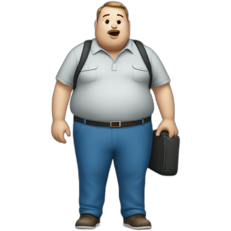 fat man in a blue shirt calling with cell phone emoji