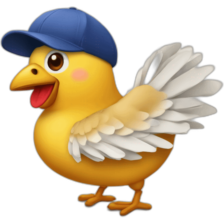 Pollito con gorra de restaurant alitas al vuelo emoji