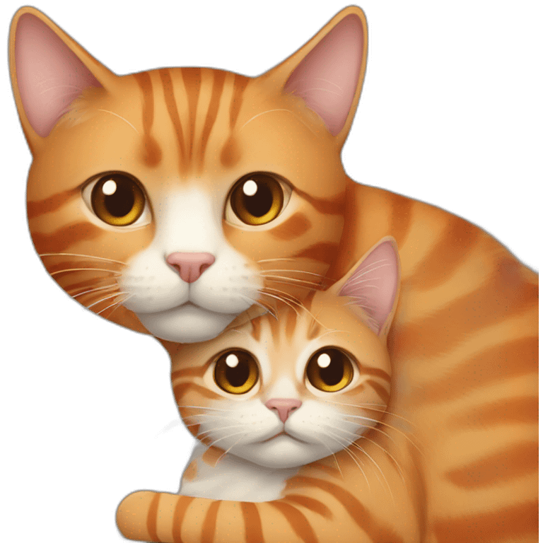 Striped orange cat hugs smaller brown cat with brown eyes emoji