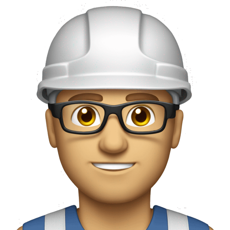 Caucasian man wearing a safety helmet, safety glasses and earplugs. emoji