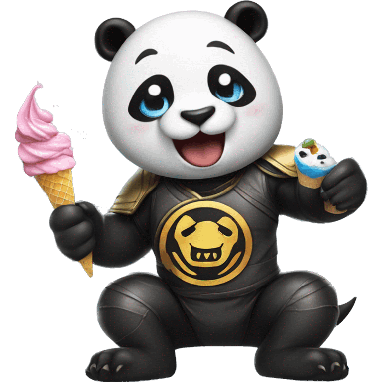 Panda eating ice cream cat with mortal kombat costume shark as capcom panda with streetfighter emoji