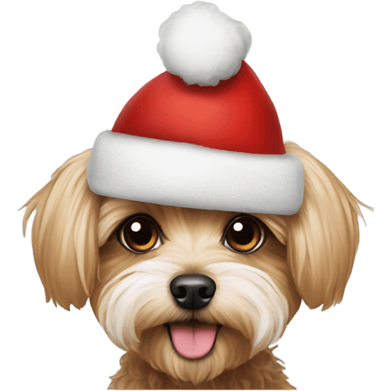 Yorkie poodle wearing Santa hat emoji