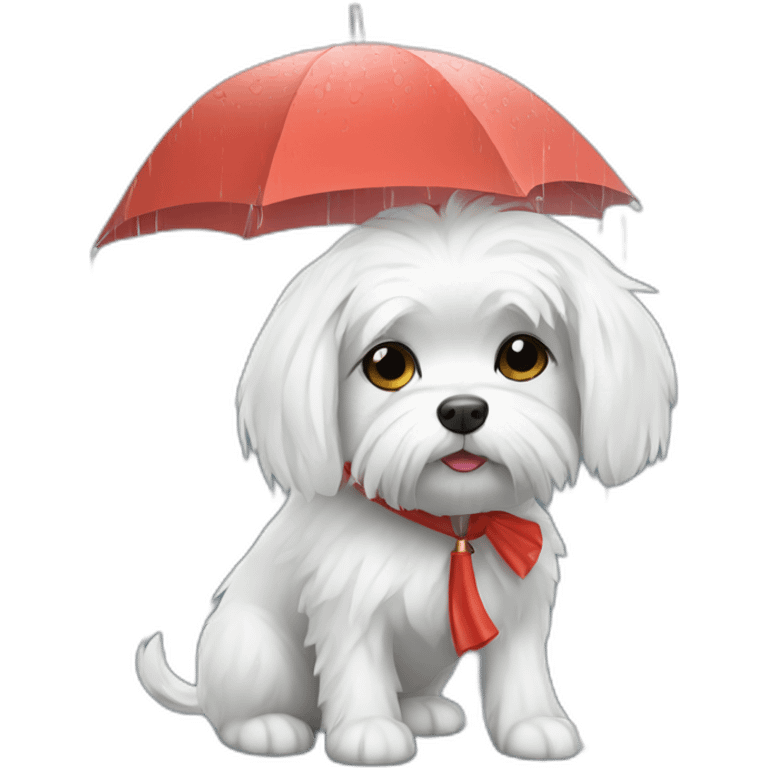 Maltese dog with umbrella under rain emoji