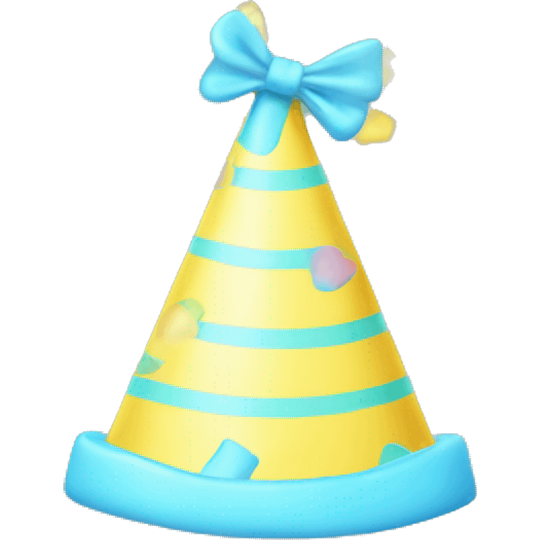 pastell yellow party hat with baby blue stripes and pastell confetti emoji