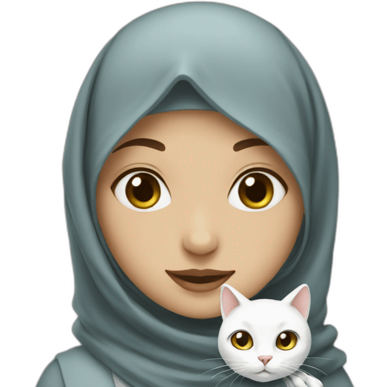 A girl in hijab with white cat emoji