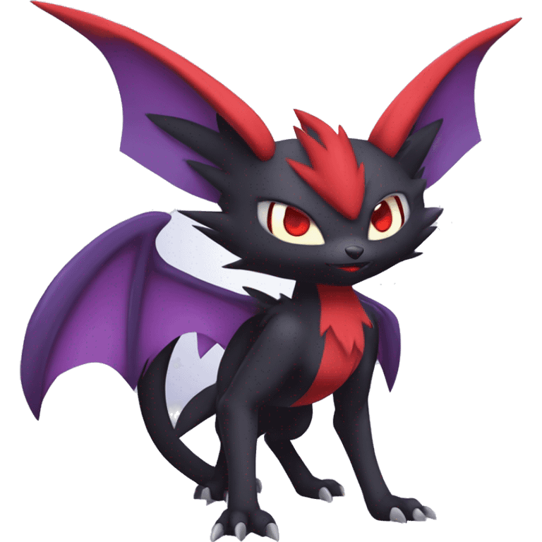  Black Red Purple Kawaii Cool Anime Nargacuga-Noivern-Noibat-Litten-Zorua-Zoroark-Fakemon-fusion full body emoji