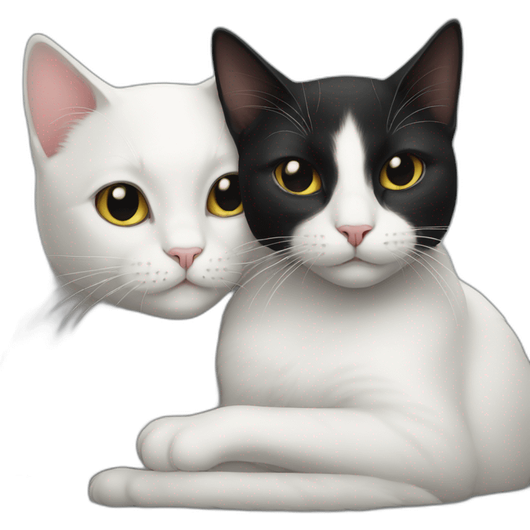 White cat and black cat cuddling emoji