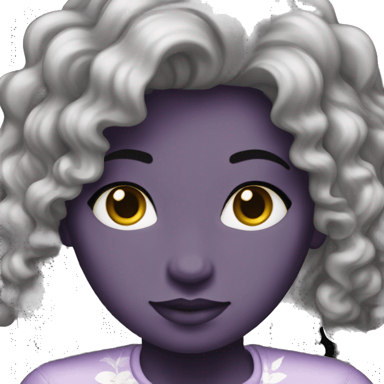 Fille noire, cheveux noirs, violette (fleur) cheveux emoji