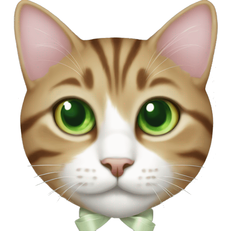 Tabby cat green eyes with bow emoji