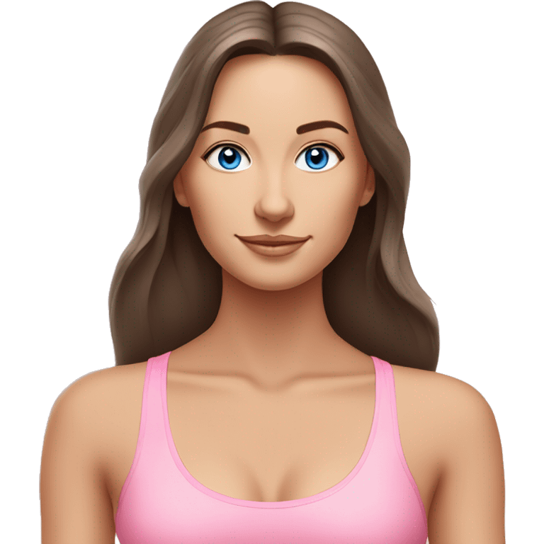 Brunette long hair and blue eyes yoga beautiful girl in light pink pink pink clothes sitting on a yoga mat emoji