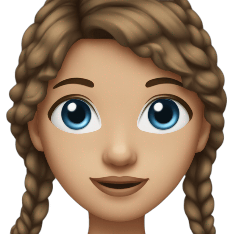 young woman with brown hair, blue almond-shaped eyes and earring emoji