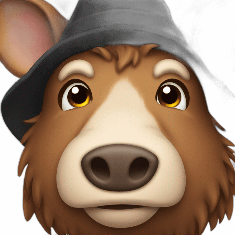 fullface depressed brown boar with stubble in a black winter hat emoji