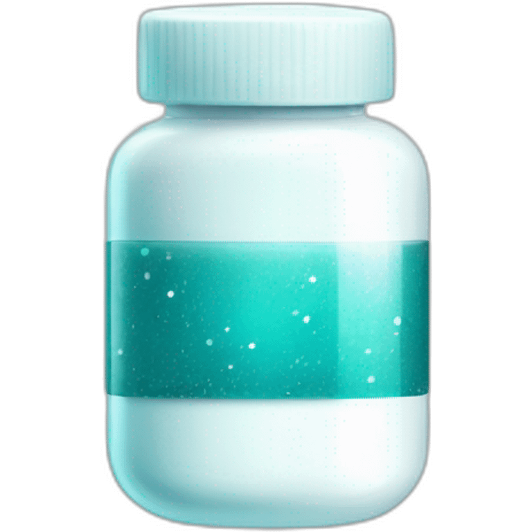 white pill bottle with teal medicine capsule, sparkles and texture emoji