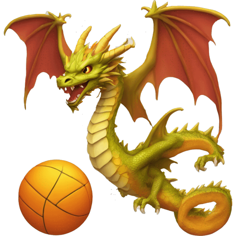 Dragon head, wings, and tail on a soccar ball emoji