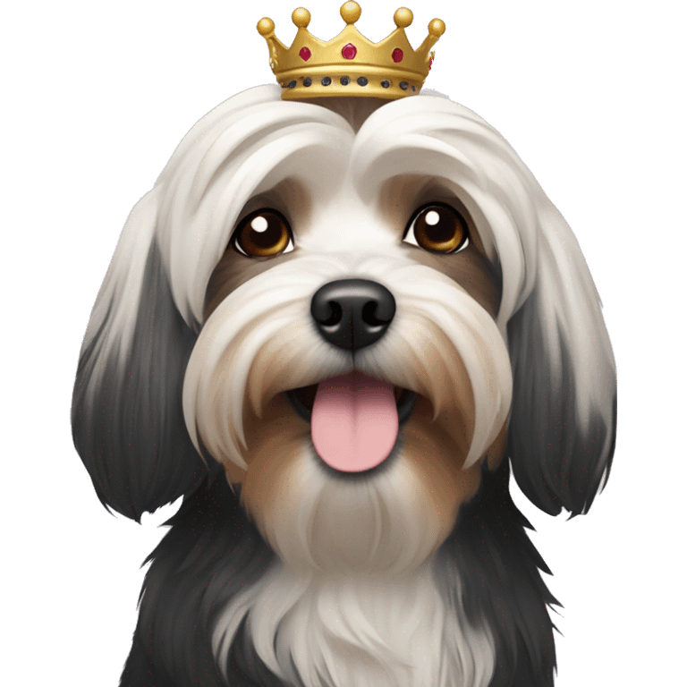 Black Havanese dog with a crown on￼  emoji