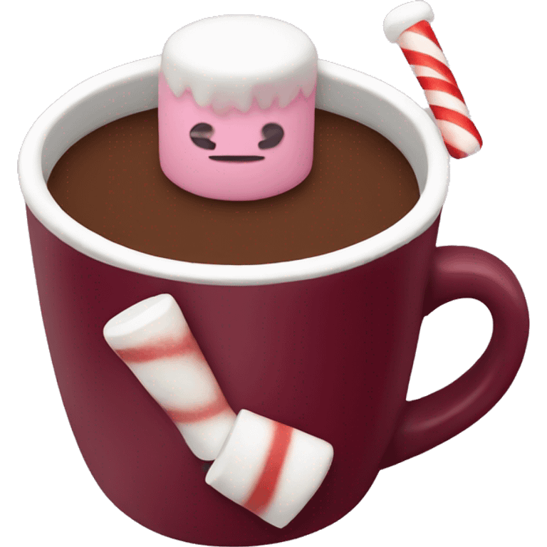 christmas burgundy colour cup with chocolate and marshmallows emoji