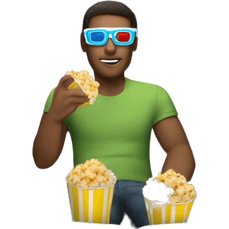 guy with popcorn with 3d glasses watching movie emoji