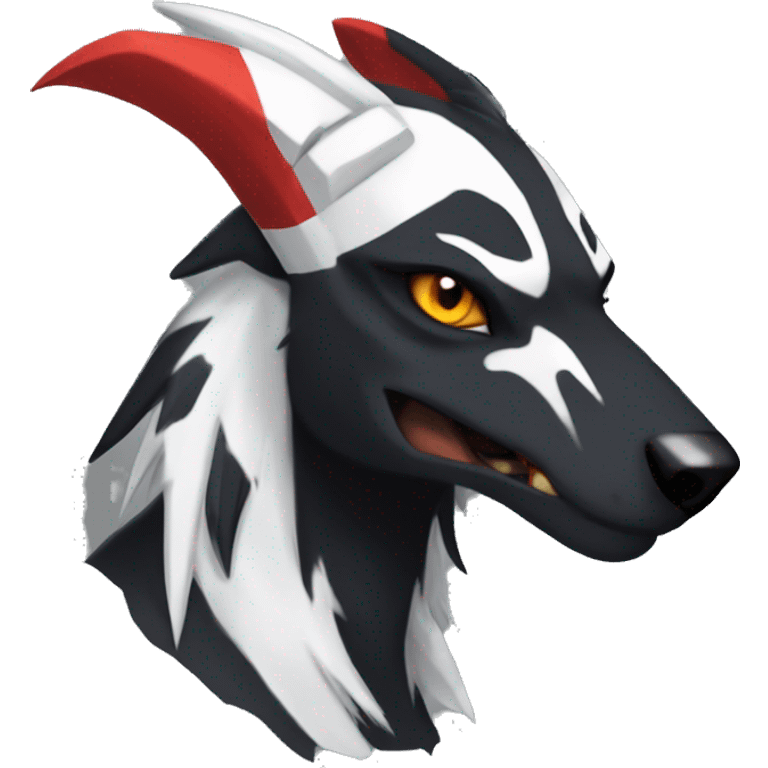 Black Cool Edgy Sergal-Houndoom-Fakémon  with White and Red Edgy markings emoji