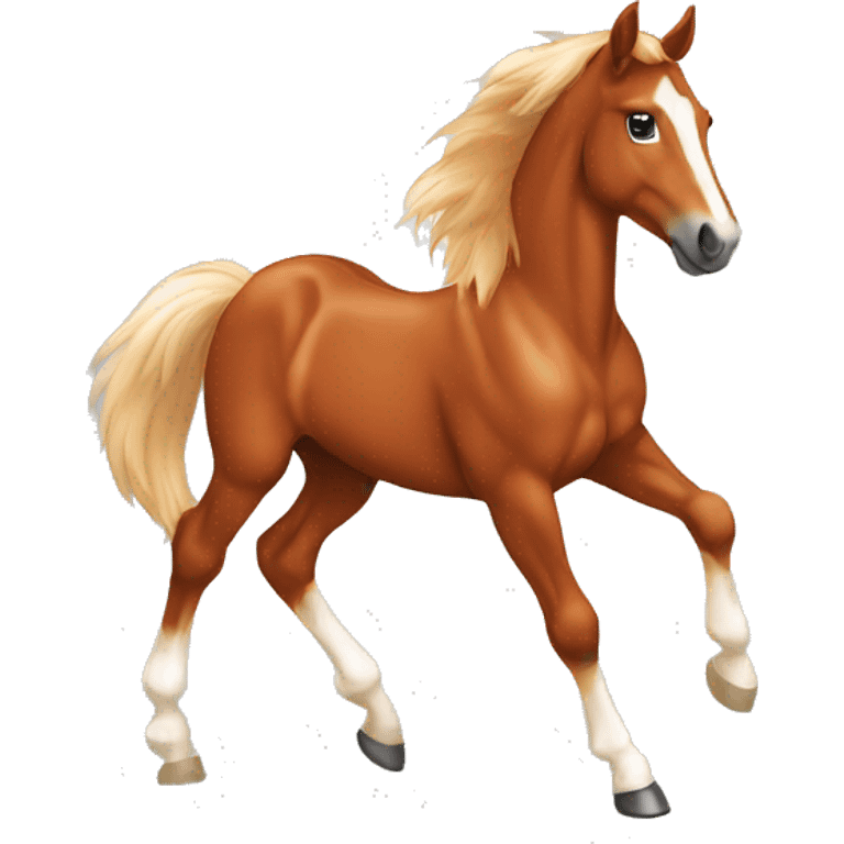 Chestnut horse with white, cheeky playful horse, young horse foal filly horse yearling playful trotting emoji